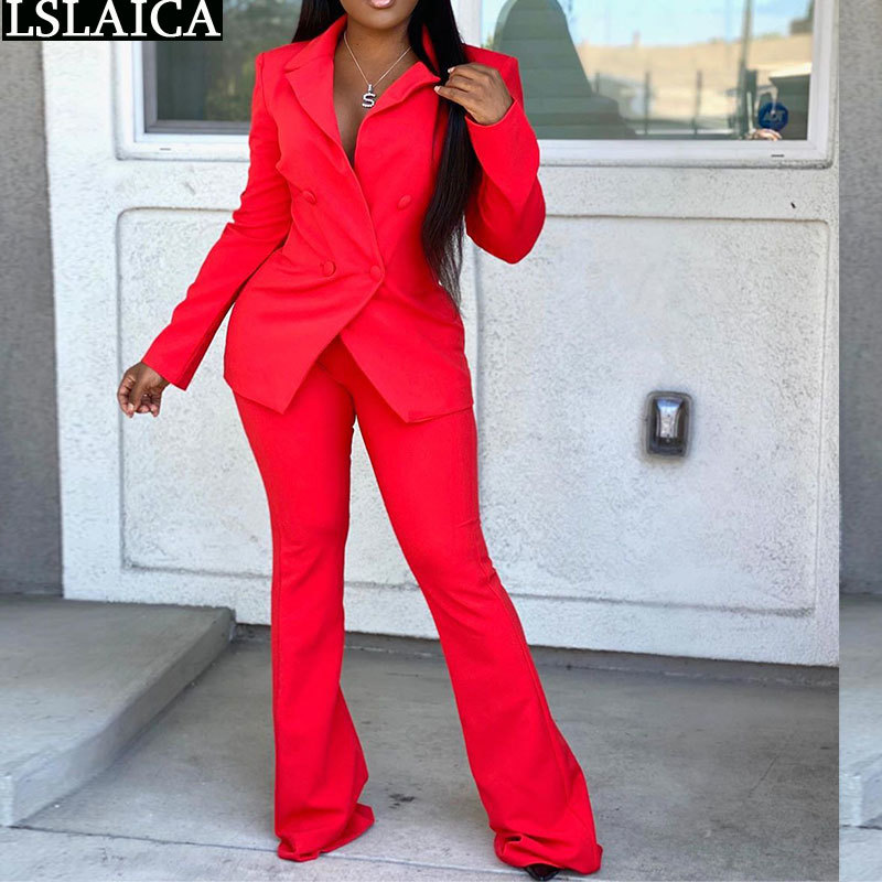 Fashion Casual Two Piece Pants Set Women Solid Color Long Sleeve Blazer Womens Sets Office Lady Club Outfits 210520