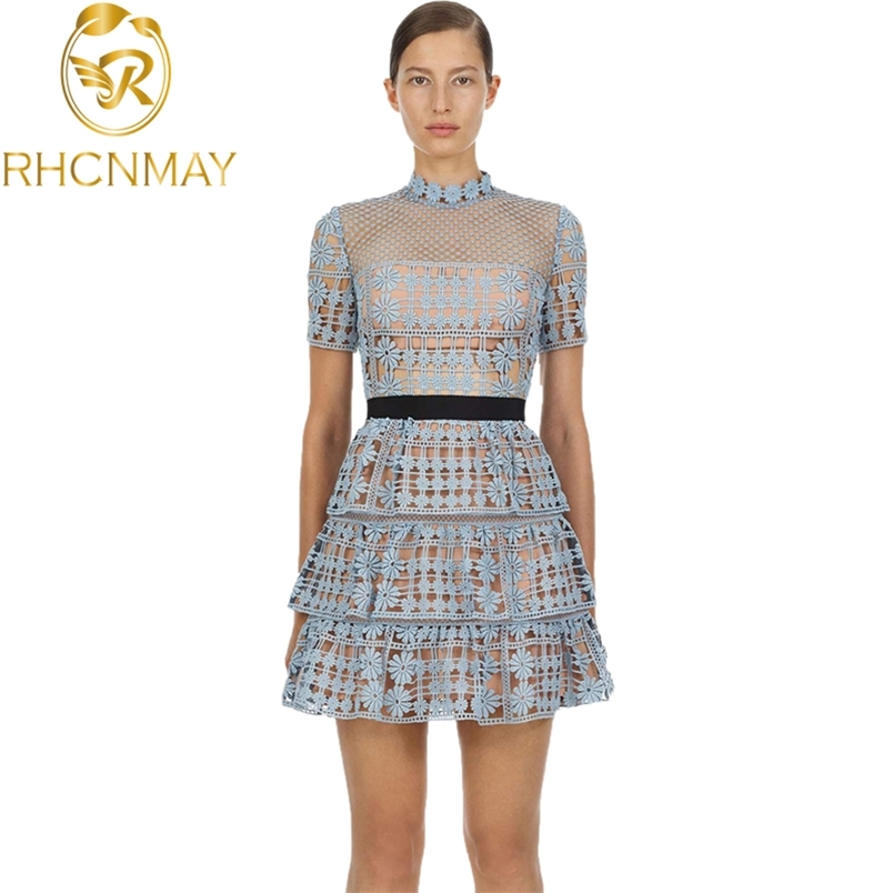 Summer Self Portrait Women Dress Cake Runway Lace Patchwork Ruffles Party Vintage Hollow Out Mini Vestidos 210506