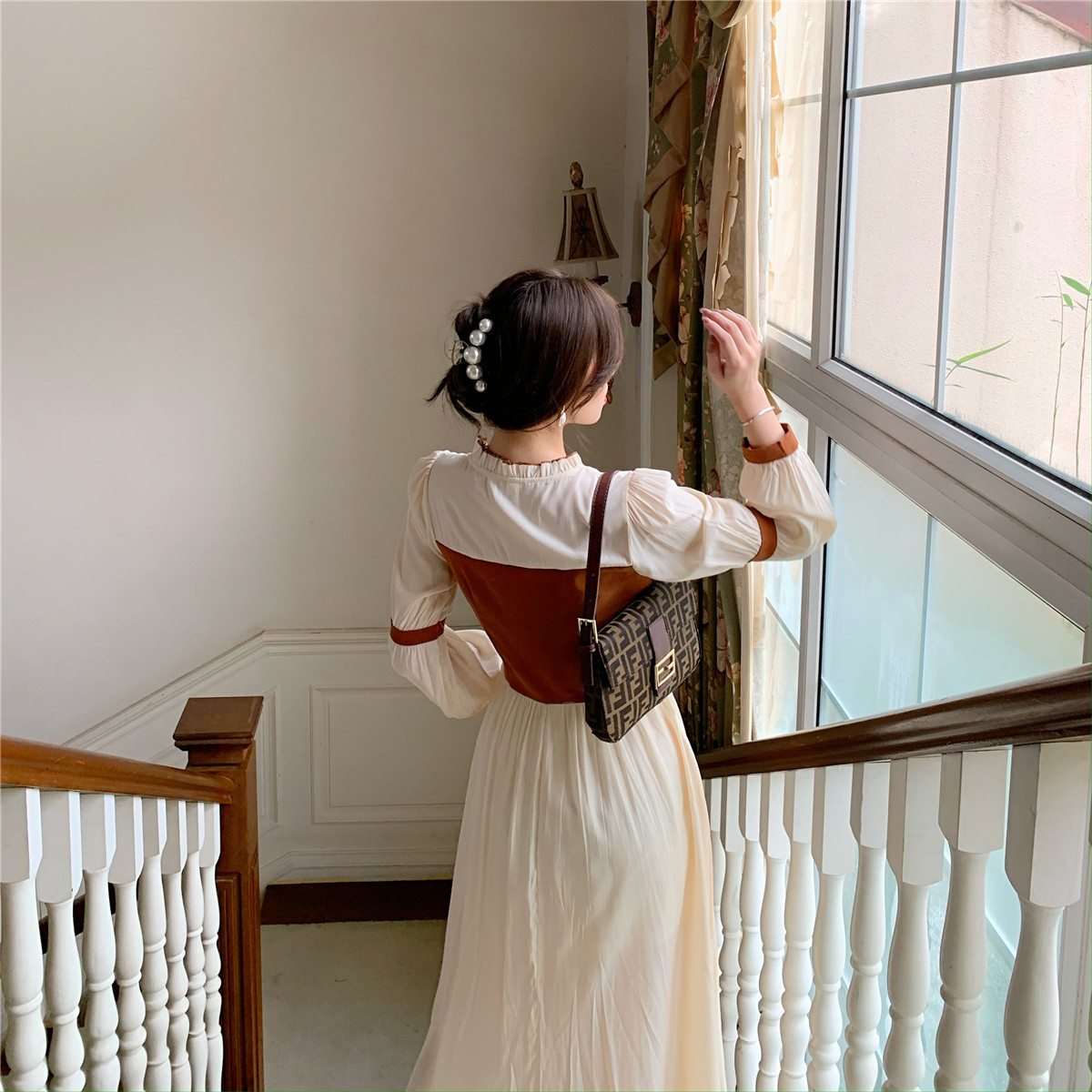 Frenc Vintage Dress Women Long Sleeve V-neck Chiffon Dress Korean Evening Party Fairy Elegant Dress Female Autumn 210521