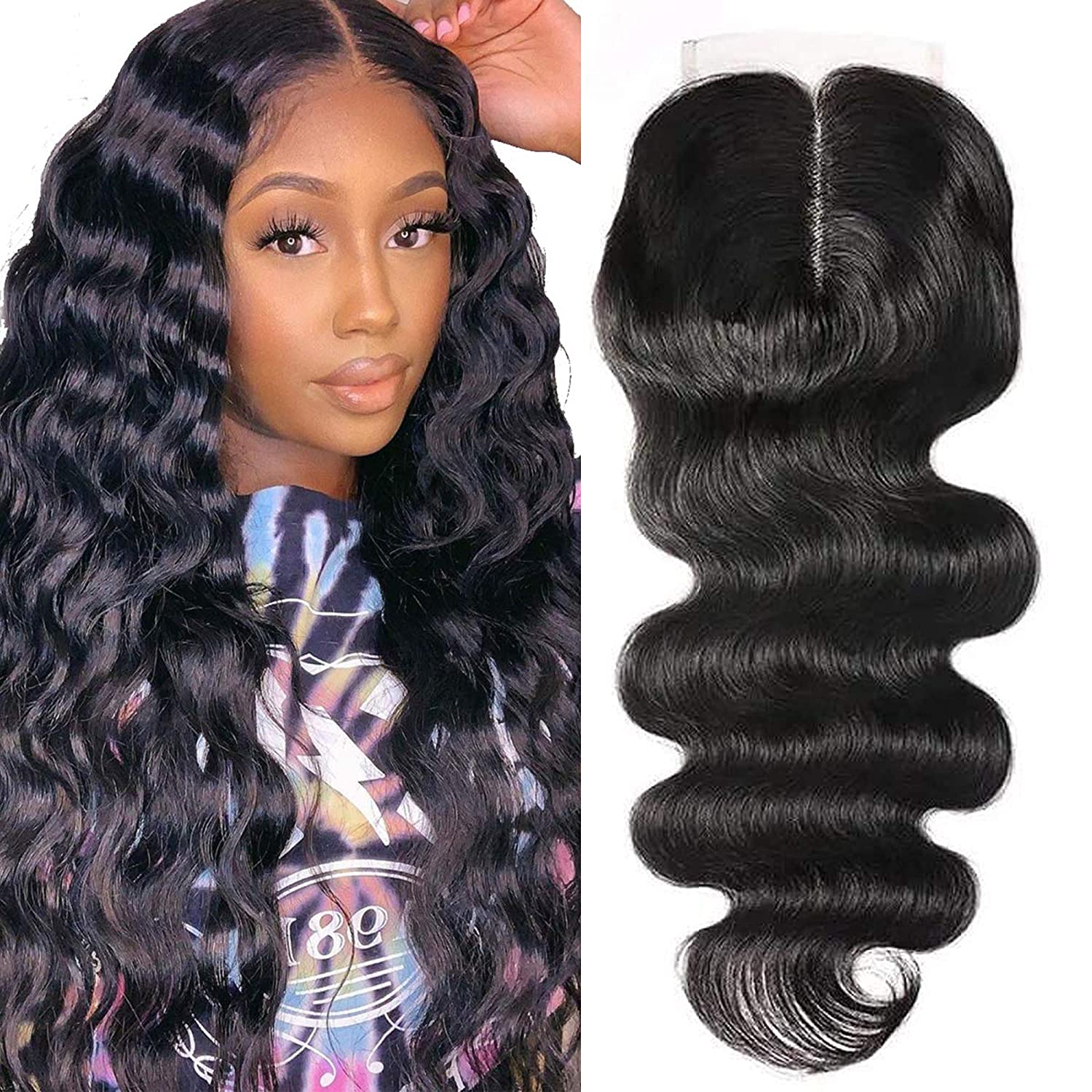 Brazilian Straight Body Water Wave Curly 4X4 T Part Lace Closure 100% Human Hair Top Closures