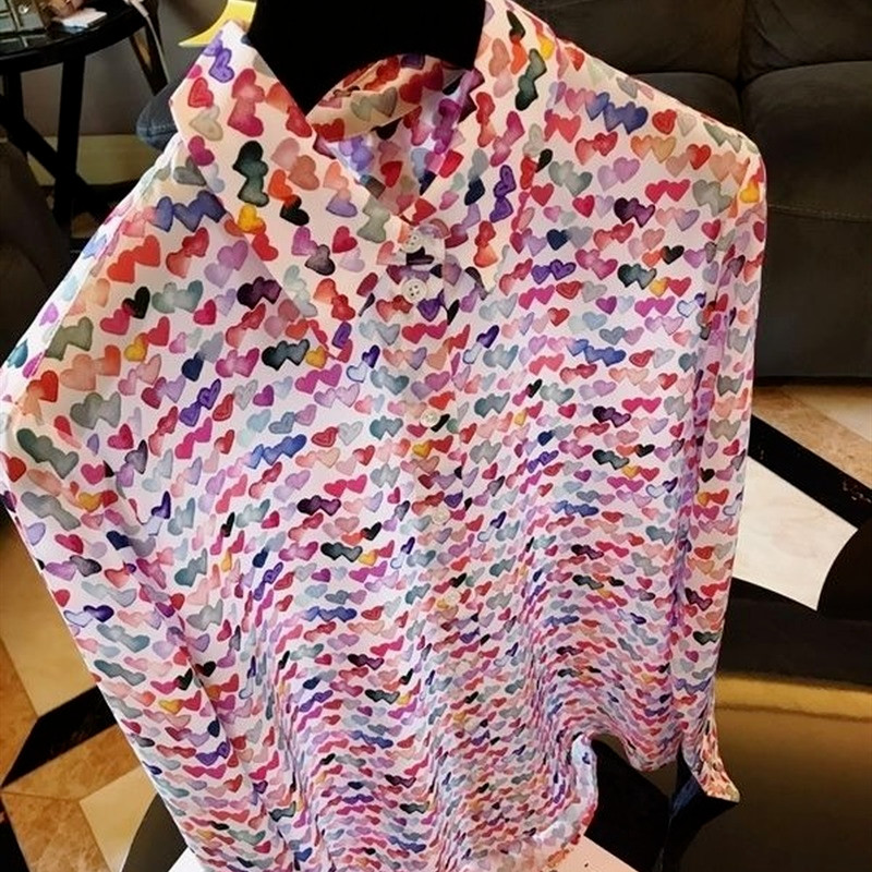 Nomikuma Korean Colourful Printing Blouse Shirt Causal Long Sleeve Turn-down Collar Women Tops Spring New Blusas New 6G111 210427