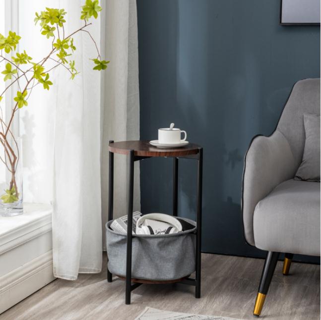 2022 Boxes & Bins MDF Double-layer Round Tea Table with Storage Gray