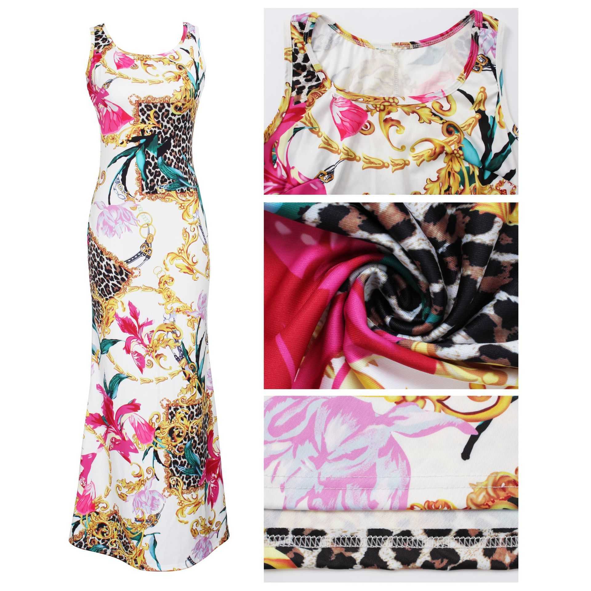 Women Vintage Printed Sleeveless Dress Elegant Casual Long Classy Formal Evening Party 210623