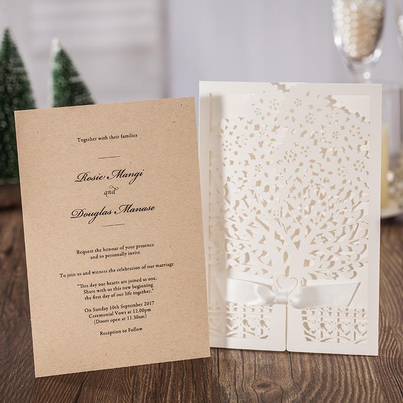 2021 Personalized Wedding Invitation Cards Flora Tree Laser Cut Ivory Color with Hollow Wedding Favors Chinese Party Cards