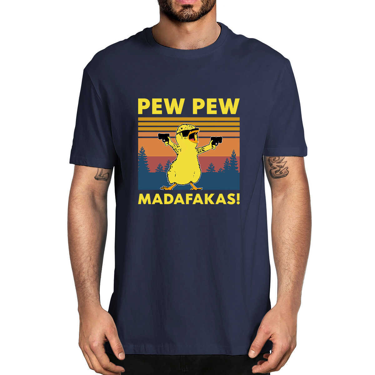 Funny Chicken Pew Madafakas Gangster Meme T-Shirt Vintage Men Cotton Tee Top 210629