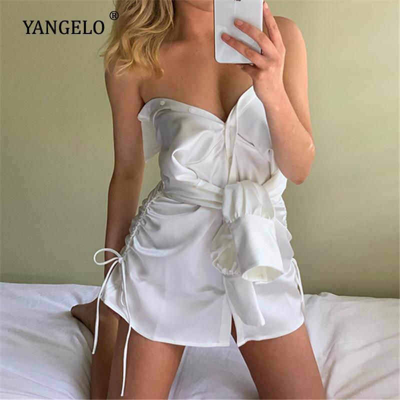 Casual Dresses Yangelo Satin Shirt Strappy White Shirring Sexy Dress Button Women Blouse Women's Clubwear Evening Party Vestidos, Black;gray
Casual Dresses Yangelo Satin Shirt Strappy White Shirring Sexy Dress Button Women Blouse Women's Clubwear Evening Party Vestidos, Black;gray