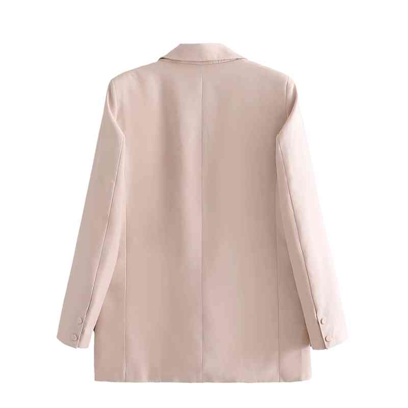 elegant women solid beige full sleeve blazer fashion ladies pocket causal female cardigan girls chic suits 210430