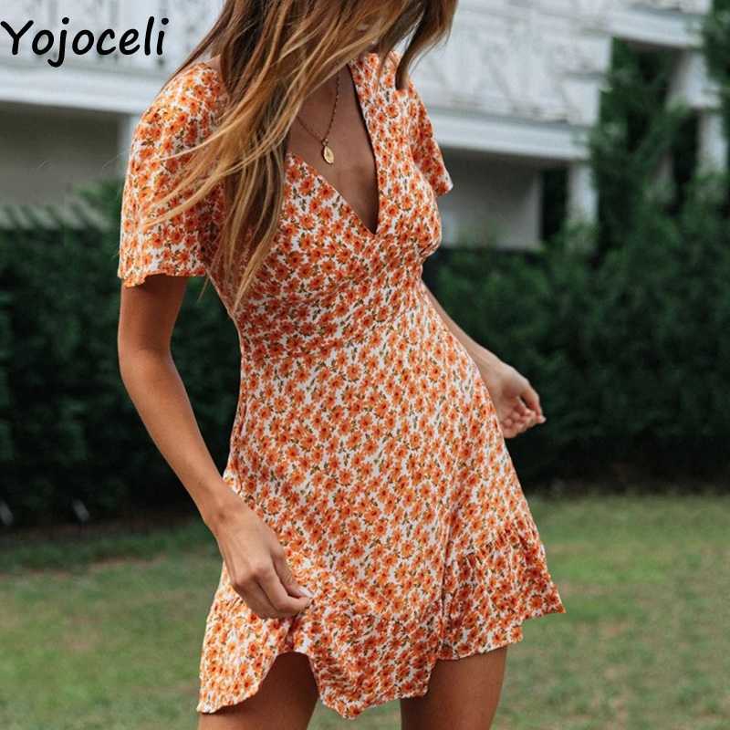 Yojoceli chic flower print v neck skater dres boho beach mini spring summer 210609, Orange
Yojoceli chic flower print v neck skater dres boho beach mini spring summer 210609, Orange