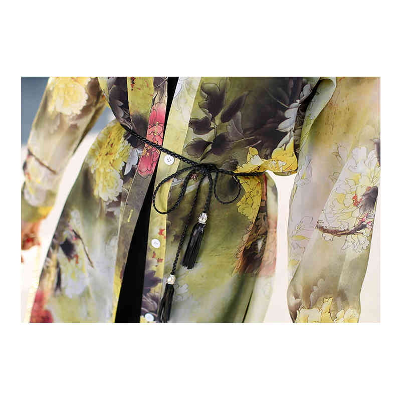 Summer Long Shirt Women Beach Sun Protection Clothes Floral Loose Sleeve Cardigan Chiffon Blouse Print Tops 9127 50 210508