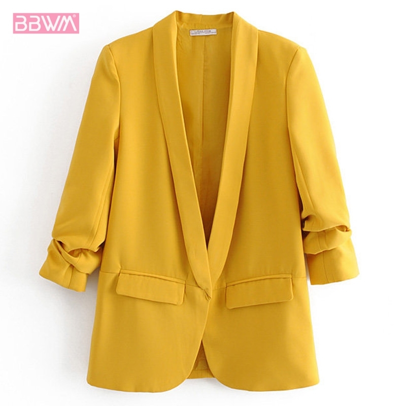 autumn candy color flip leader fold thin casual jacket female Yellow red casual holiday women's coat Simple 210507