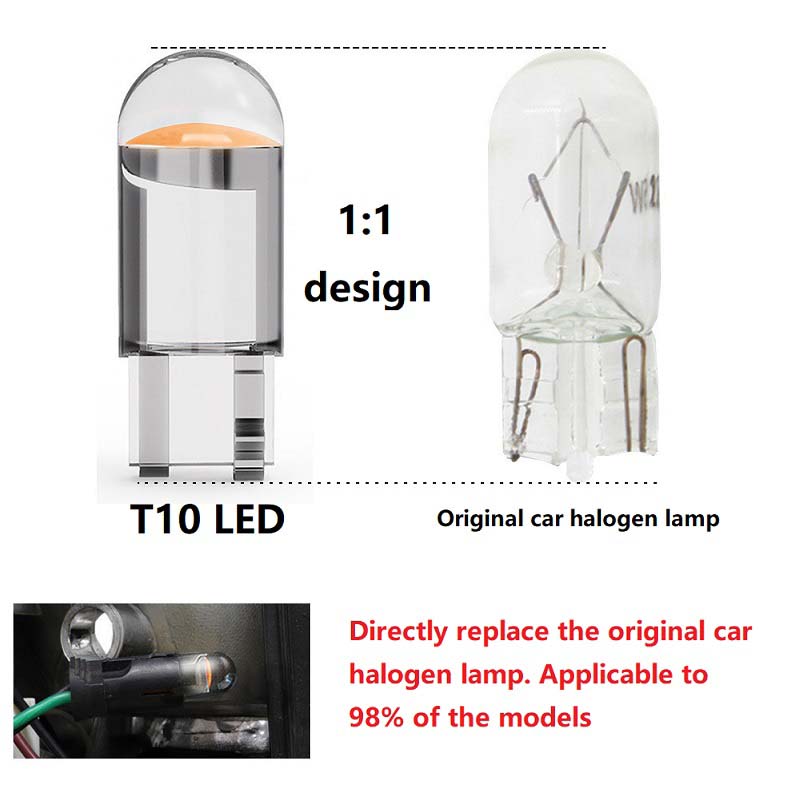 10PCS/Set T10 W5W WY5W 168 501 192 2825 COB LED Light Car Lamps Parking Side Door Bulb Instrument Lamp Auto License Plate Lights