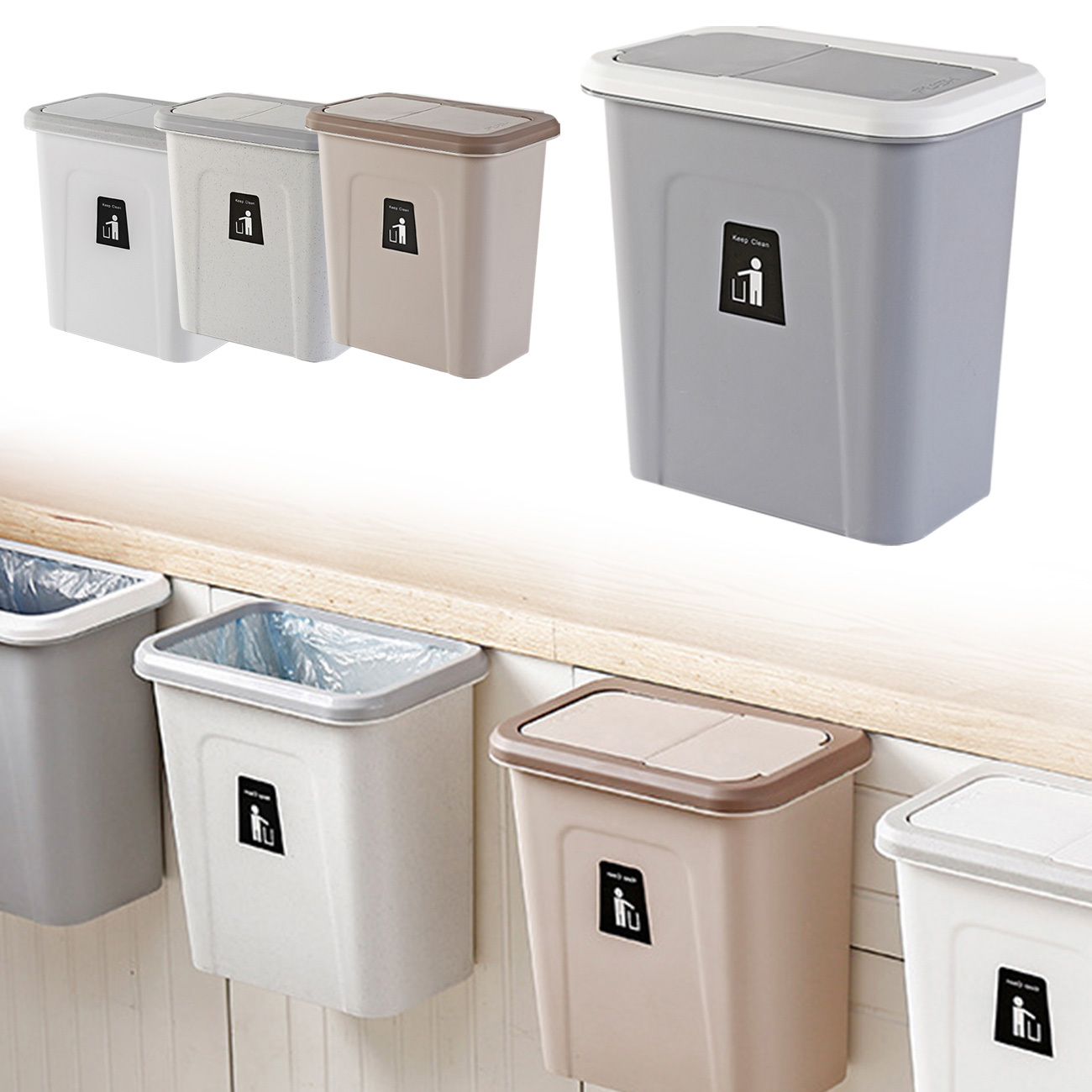 Sliding Lid Kitchen Cabinet Door Trash Hanging Trash Dustbin Can Garbage Container Kitchen Compost Bin for Counter Top or below