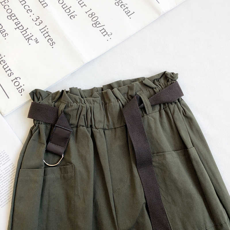 LY VAREY LIN Spring Summer Women Casual High Waist Cargo Pants with Belt Fashion Elastic Solid Color Ankle-length 210526
