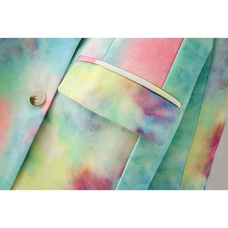 casual women elegant tie dye long blazers fashion ladies loose patchwork jacket suits vintage female chic suit girls 210430