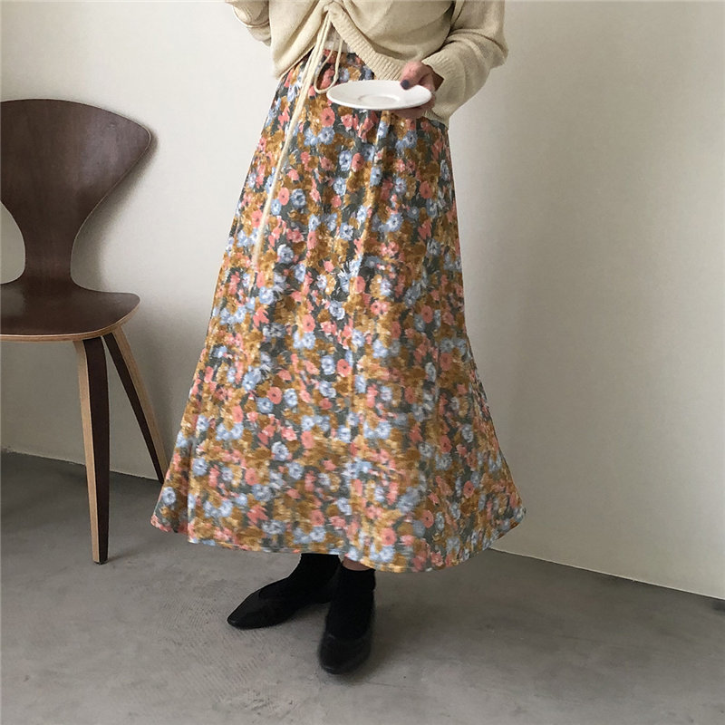 Feminine Fresh Print Florals High Waist Sweet Chic Slim Girls Elegance All Match Streetwear Women A-Line Skirts 210421
