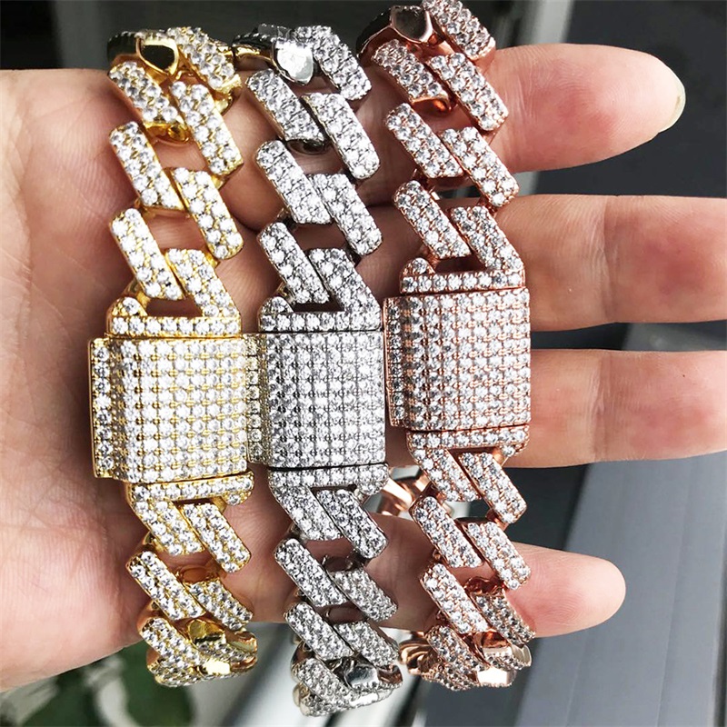 New Arrival Personalized Gold Bling Diamond Mens Cuban Link Chain Bracelet Iced Out Cubic Zirconia Curb Wristband Chains Jewelry 3