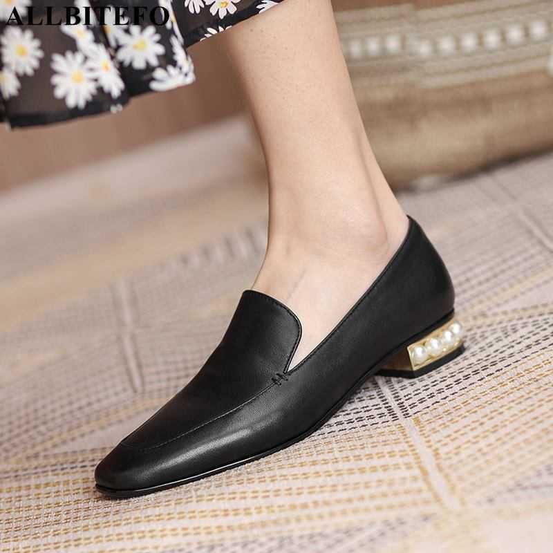 ALLBITEFO Pearl heels genuine leather low-heeled comfortable women shoes thick heels office ladies shoes women heels shoes 210611, As picture 
ALLBITEFO Pearl heels genuine leather low-heeled comfortable women shoes thick heels office ladies shoes women heels shoes 210611, As picture
