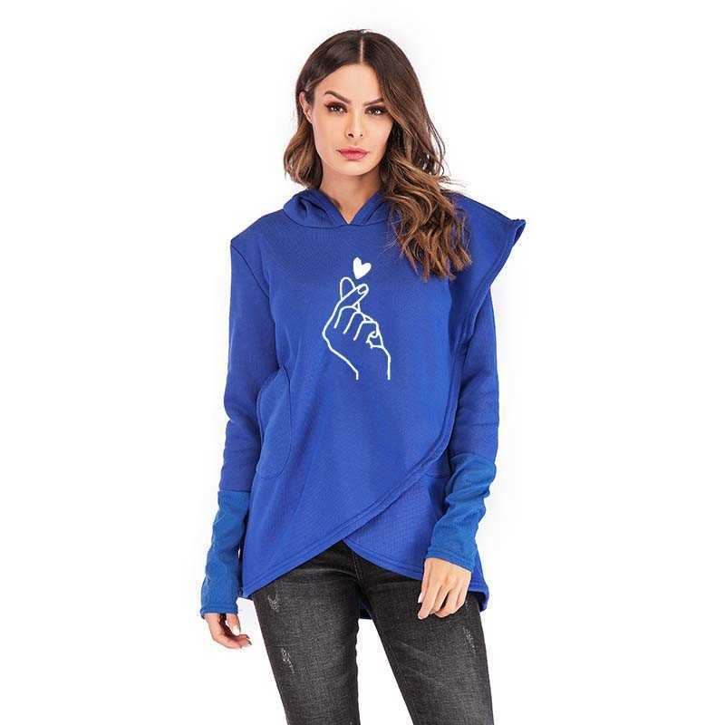 Women Hoodies Sweatshirts Casual Tops Love Hand Print Long Sleeve Pullover Hoodie Female Plus Size Warm Hooded Sweatshirt 210603