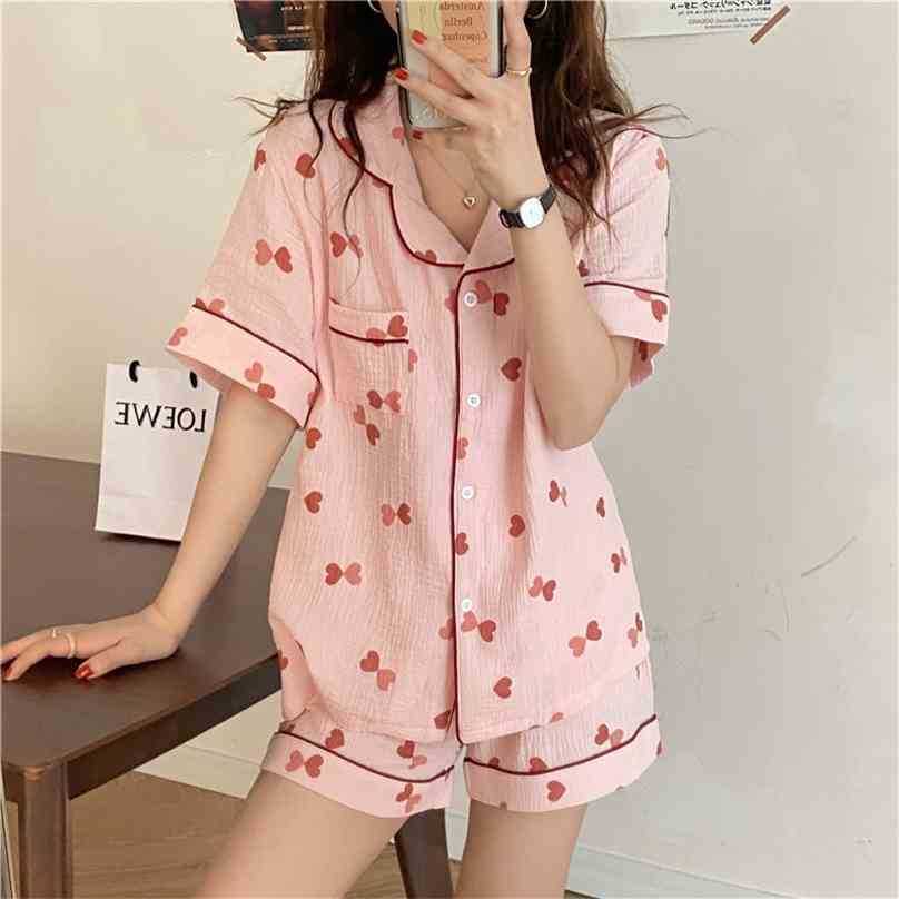 Summer Women Short Pajamas Sweet Nightwear Homewear Love Printing Cotton Loose Two Piece Suit Sets 210525, Apricot
Summer Women Short Pajamas Sweet Nightwear Homewear Love Printing Cotton Loose Two Piece Suit Sets 210525, Apricot