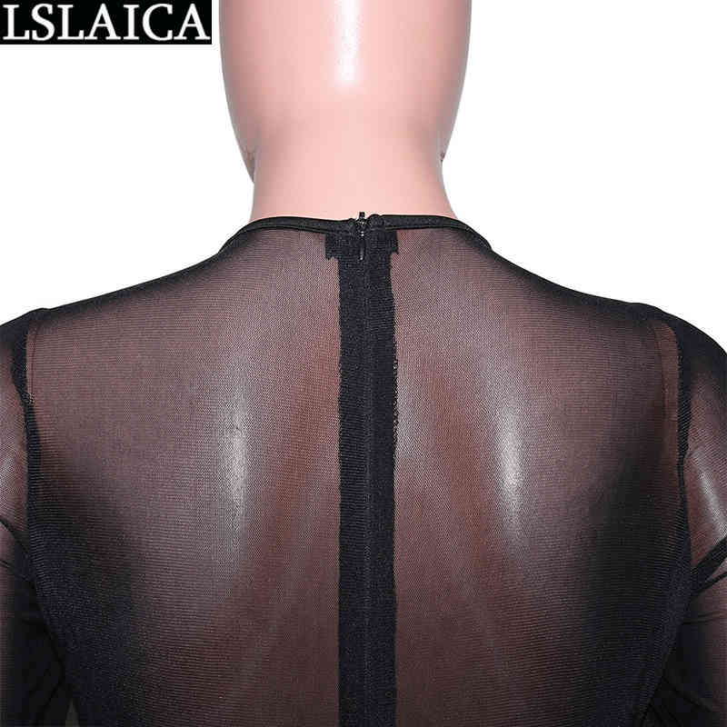 Fashion Jumpsuit Patchwork Jumpsuits for Women Long Sleeve Skinny Sexy Clubwear Mesh See Through Enterizos Para Mujer 210515