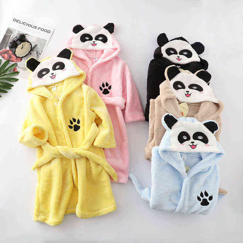 38 Styles Thick Flannel Girl Night-Robe Toddler Sleeping Pajamas Boy Bath Robe Soft Nightgown Children Kids Hooded Bathrobe 211130