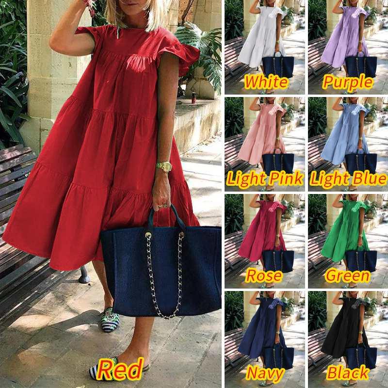 Casual Dresses Summer Dress 2021 VONDA Women Sundress Holiay Vintage Ruffled Party Vestidos Femme Robe Plus Size