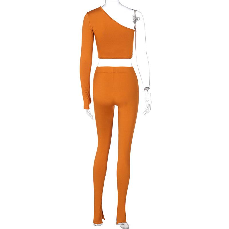 Long Sleeve One-Shoulder Hollow Out Cut Solid Tshirt Top Leggings 2 Pieces Set Autumn Winter Women Tracksuit Women's Tracksuits