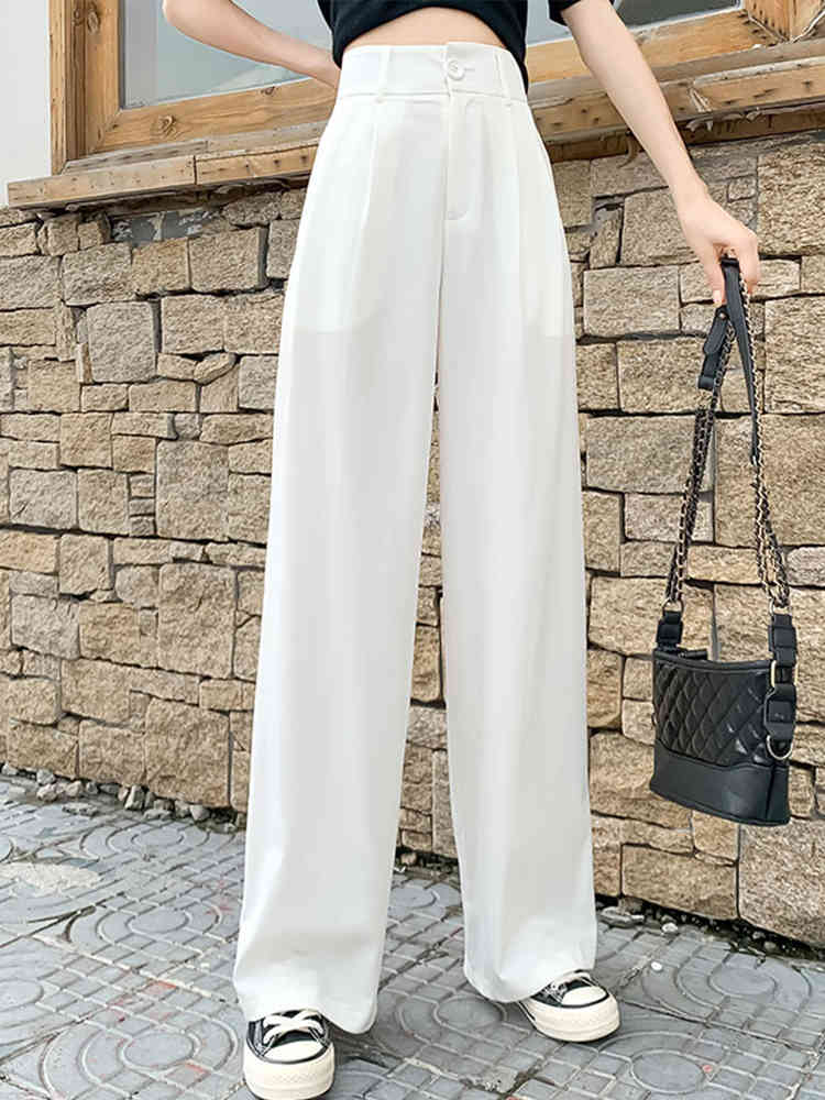 Spring Korean style high waist drape mopping wide leg long pants all-match loose straight casual women 210429