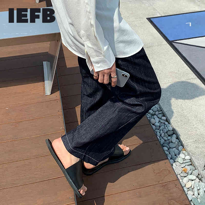 IEFB Wide Leg Jeans Men's Summer Loose Handsome Straight Pants Korean Fashion Casual Trousers Streetwear 9Y7214 210524