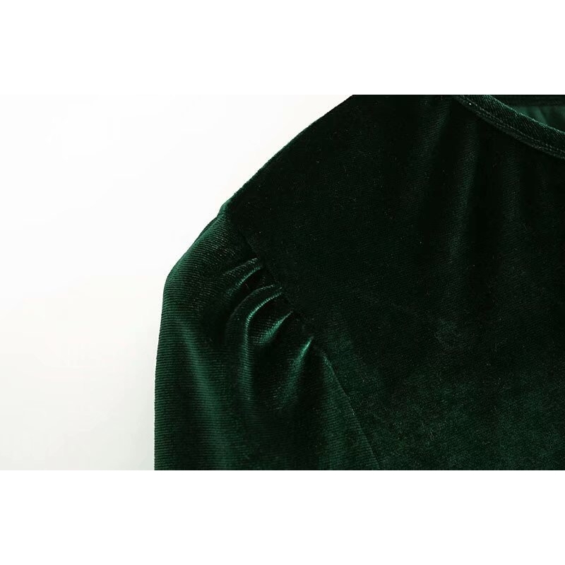Elegant Fashion Ruffled Velvet Mini Dress Women Vintage Three Quarter Sleeve Ruffles Back Zipper Female Dresses Velour 210429