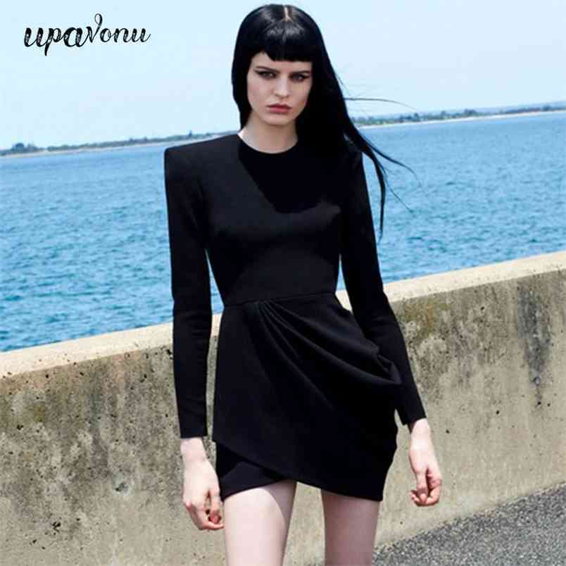 Free Autumn Bandage Dress Women Sexy O-neck Long Sleeve Draped Bodycon Club Party Mini es Vestidos 210524