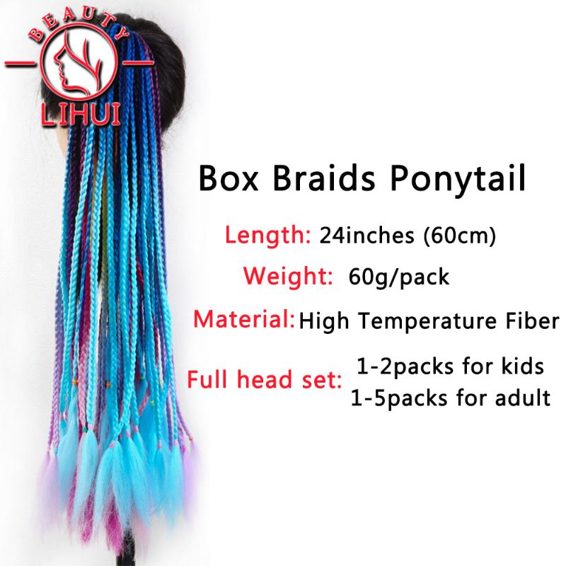 Synthetic Wigs Ponytails Box Braids Hairband Ombre Braiding Hair Colored Crochet Pigtail Hairpieces Elastic 24inch 60g 3pcs