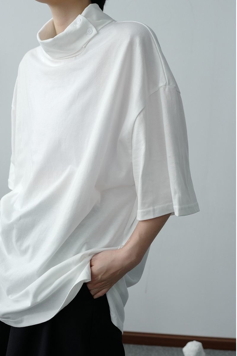 IEFB / men's wear Turtleneck T-shirt for mal summer short sleeve Korean style fashio black white large size tops 9Y3224 210524