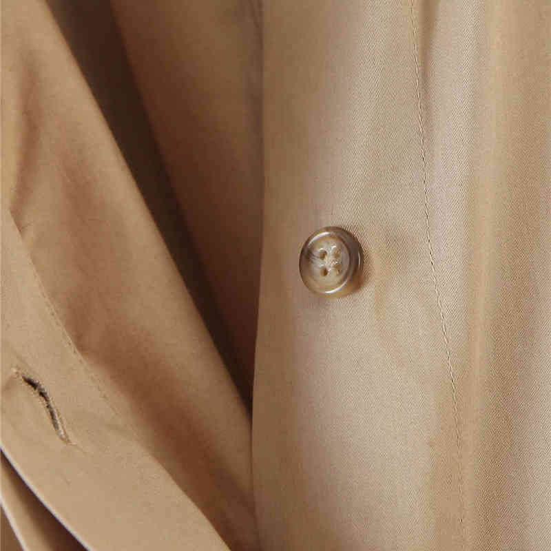 Women Elegant Khaki Long Loose Autumn Dress Ladies Casual Sleeve Turndown Collar A-lien mujer chaqueta Plus Size 210421