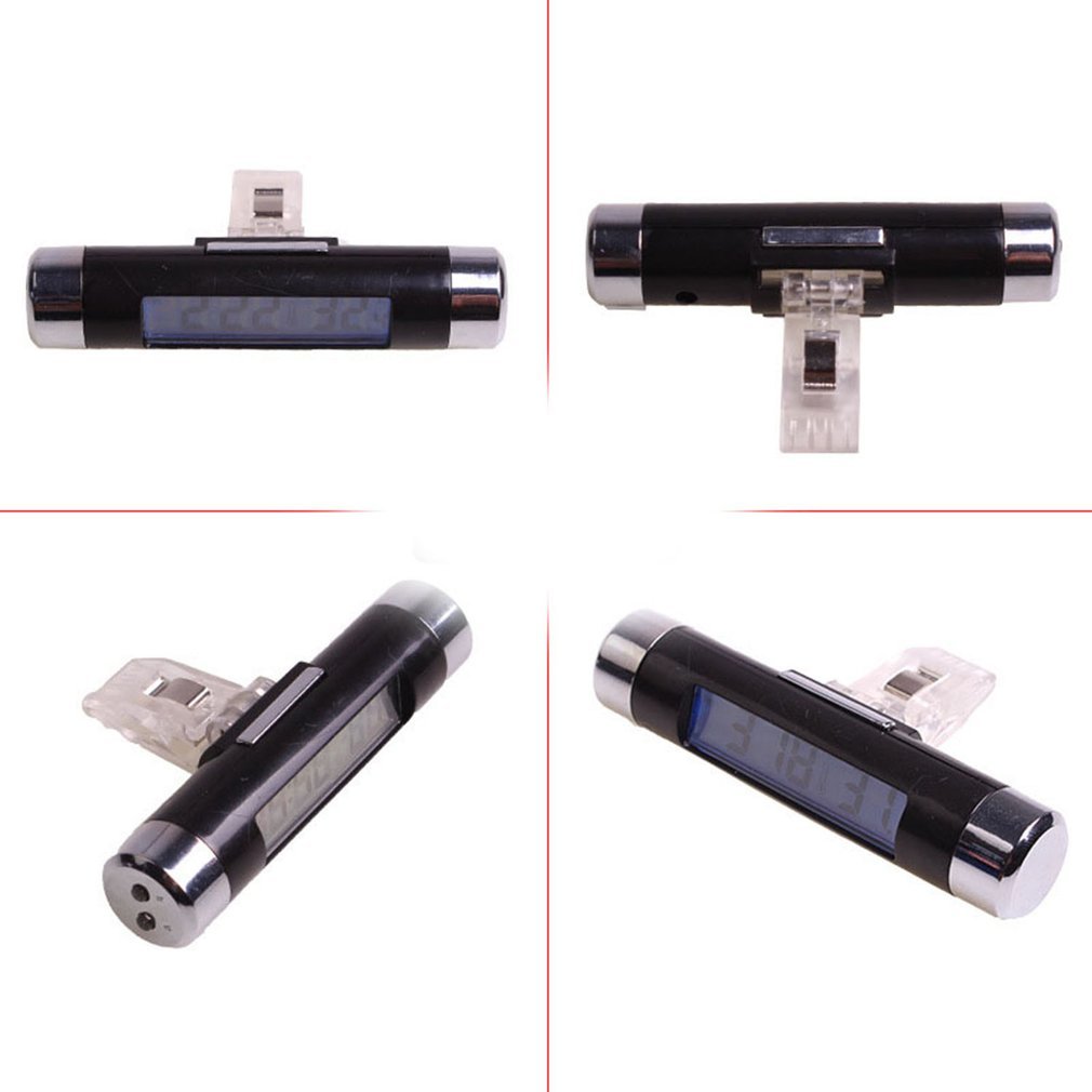 2 In 1 Car Vehicle Lcd Digital Display Automotive Thermometer Clock Portable Car Air Vent Outlet Clip-On Led backlight