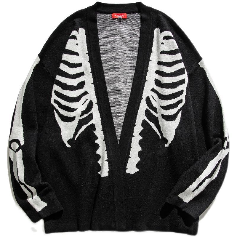 651547841 Long Sleeve V-neck Loose Men Sweatercoat Human Skeleton Knitted Sweater Punk Outerwear 2021 Autumn Winter, White;black
651547841 Long Sleeve V-neck Loose Men Sweatercoat Human Skeleton Knitted Sweater Punk Outerwear 2021 Autumn Winter, White;black