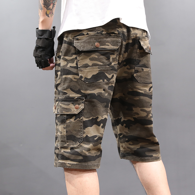 Men's Camouflage Shorts Fashion Stretch Breeches Big Size Bermuda Male Camo Cargo Short Pants Casual Summer Mens Shorts 210518