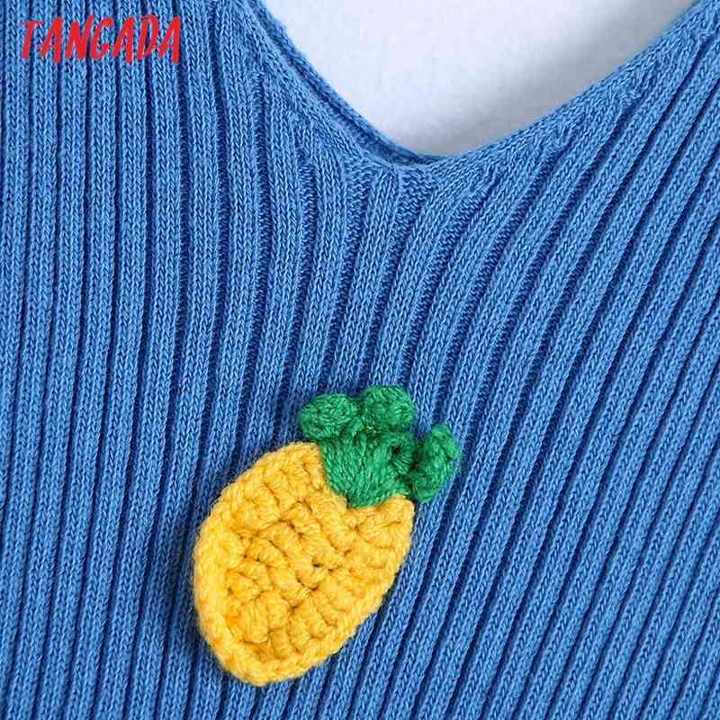Women Sweet Fruit Embroidery Appliques Camis Ladies Basic V Neck Female Summer Chic Tops BE236 210416