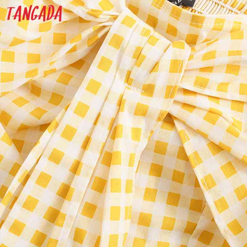 Women Yellow Plaid Bralette Camis Crop Top Strap Sleeveless Backless Short Shirts Female Tops 4N8 210416