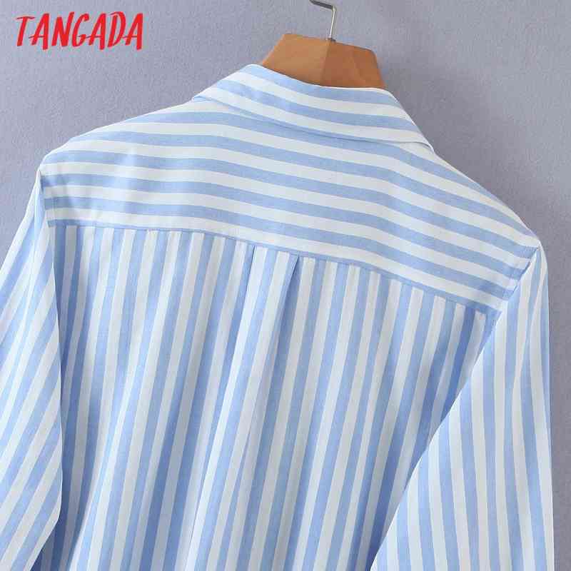 Women Vintage Striped Print Long Sleeve Spring Chic Female Casual Loose Shirt SL524 210416