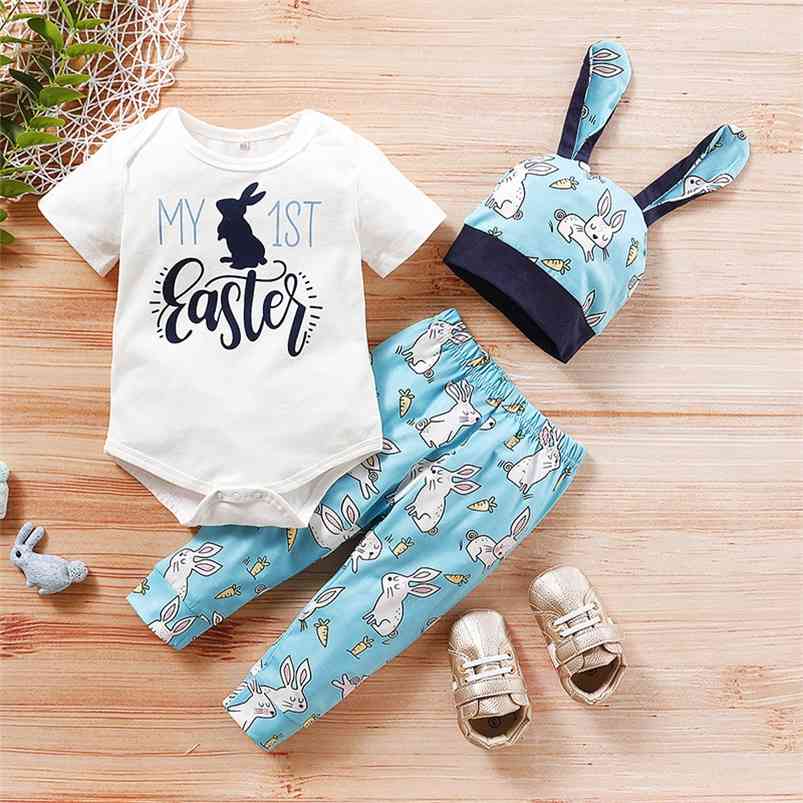 Summer Infant Rompers Baby Boys Clothes Short Sleeve Print Romper Long Pants Cute Rabbit Hats Girls Three Piece Set 210629, Sky blue
Summer Infant Rompers Baby Boys Clothes Short Sleeve Print Romper Long Pants Cute Rabbit Hats Girls Three Piece Set 210629, Sky blue