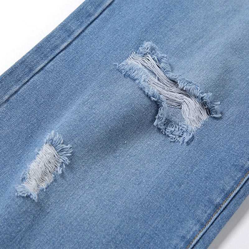 2XL Wide Leg Jean Holes Ripped Hollow Out High Waist Zipper Fly Denim Blue Black Vintage Pants 210809