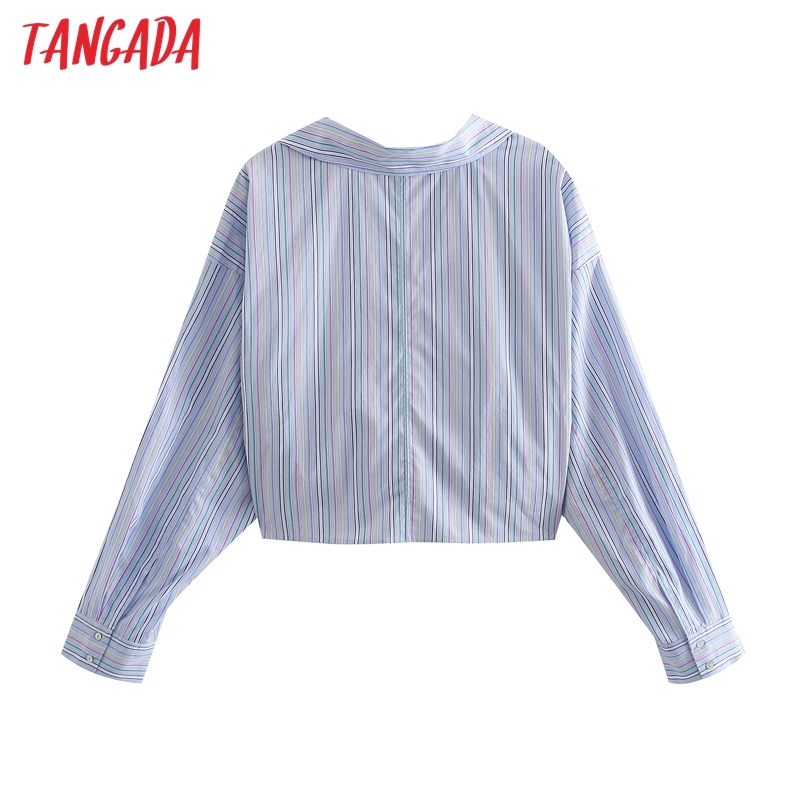 Women Retro Striped Crop Bow Chic Female High Street Shirt Tops JE20 210416