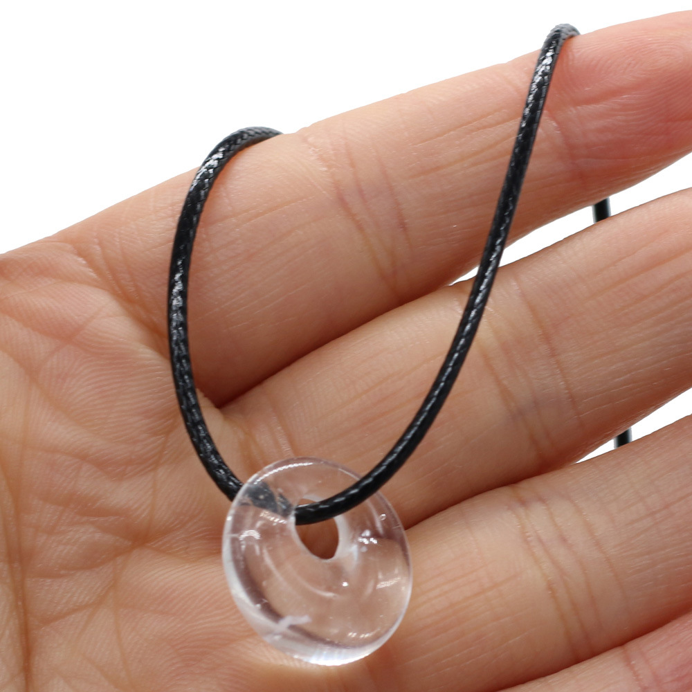 Natural stone 18mm Peace Buckle Tiger Eye Stone Turquoise Opal Quartz Crystal Pendant Necklaces for Women Reiki Heal Crystal Pendulum Charms Leather R