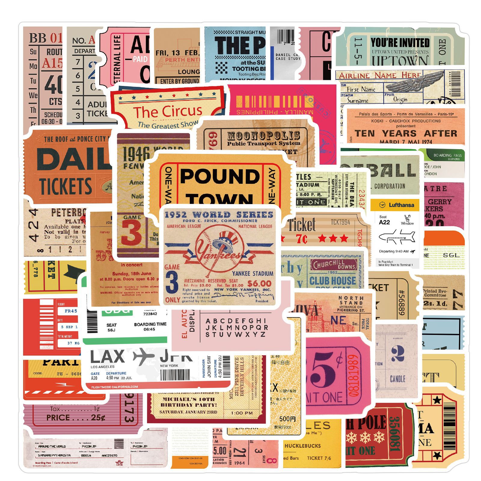 50 PCS Mixed Retro airline ticket Graffiti skateboard Stickers For Car Laptop Fridge Helmet Pad Bicycle Bike Motorcycle PS4 book Guitar Pvc Decal, Multi colors
50 PCS Mixed Retro airline ticket Graffiti skateboard Stickers For Car Laptop Fridge Helmet Pad Bicycle Bike Motorcycle PS4 book Guitar Pvc Decal, Multi colors