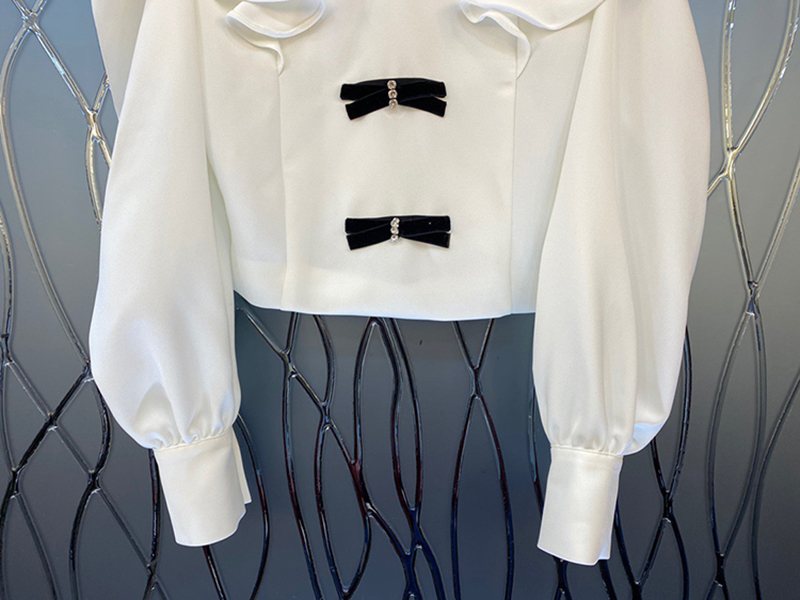 TWOTWINSTYLE Elegant Patchwork Ruffle Shirt For Women Hooded Collar Long Sleeve Hollow Out White Blouse Female Fashion 210517