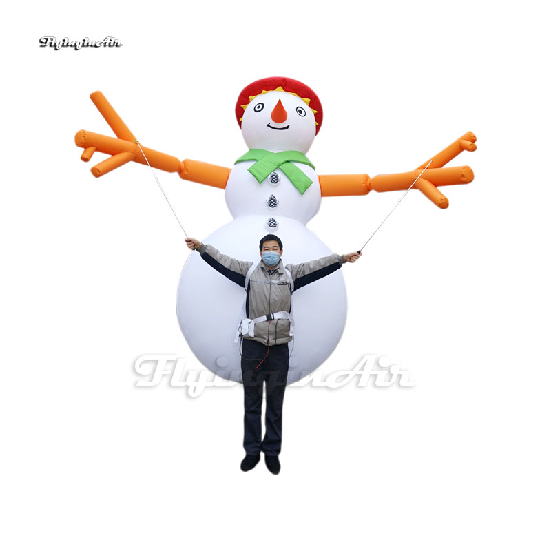 Outdoor Christmas Parade Performance Walking Inflatable Snowman Puppet 2.5m Controllable Blow Up Winter Figure Balloon For Event