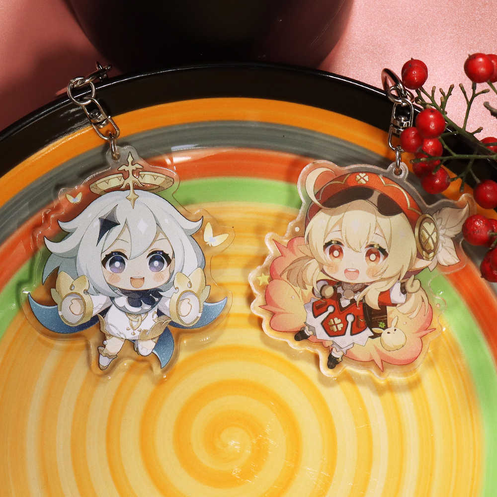 Anime Genshin Impact Cosplay Chibi Hutao Xiao Ganyu Keychain Venti Albedo Cute Character Car Pendant Fans Collection Props Y0728
