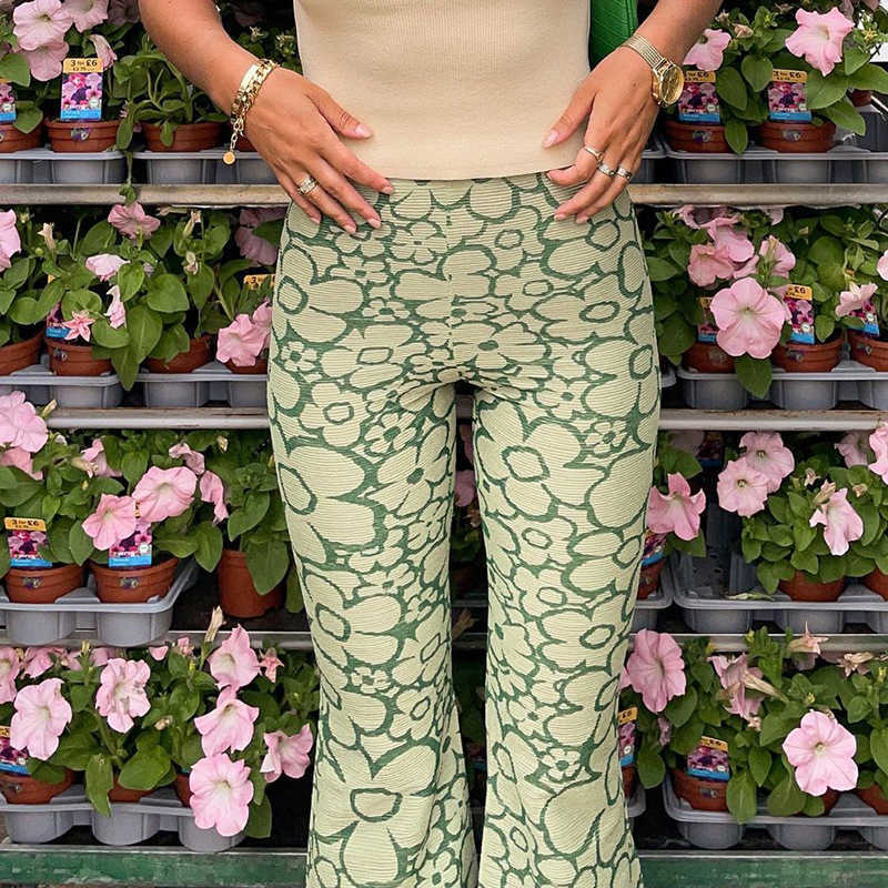 NORMOV Flowers Print Pants Women High Waist Vintage Loose Wide Leg Pants Casual Fashion Streetwear Skinny Y2K Flared Trousers Q0801