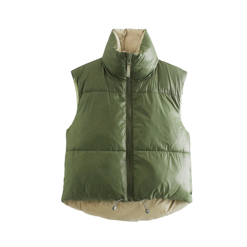 Casual Woman Green Stand Collar Short Down Vest Spring Fashion Ladies Light Soft Outwear Female Streetwear Tank Coats 210515